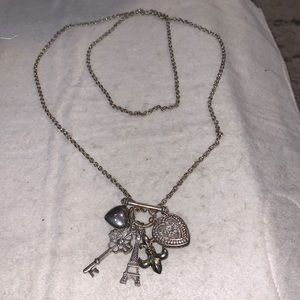 Lovely Silver Tone Paris Theme Charm Necklace